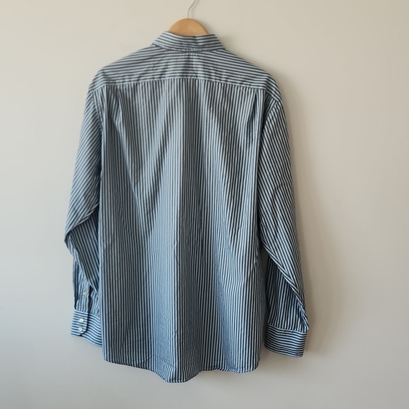 LACOSTE Vertical Stripe Blue Brown Mens Button Down Long Sleeve Shirt Sz 44 - Picture 5 of 6
